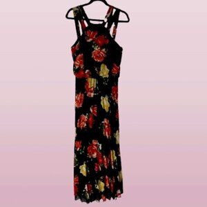 Premier Amour Floral Black Maxi Pleated Dress - Semi-Formal/Casual Gown